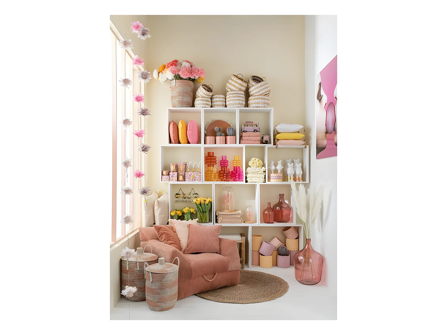 Vase Design en Verre "Bouteille Déco" 42cm Rose