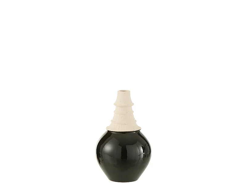 Vaso con collo in ceramica nera e beige 16x16x26cm
