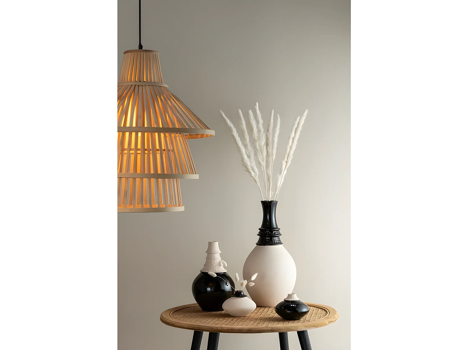 Vaso con collo in ceramica nera e beige 16x16x26cm