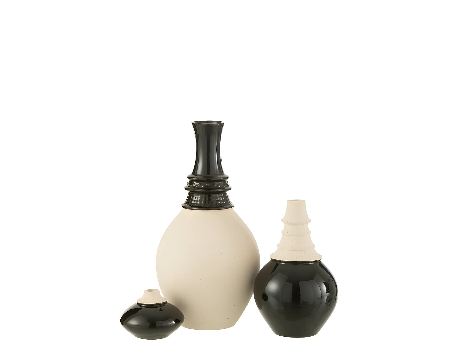 Vaso con collo in ceramica nera e beige 16x16x26cm