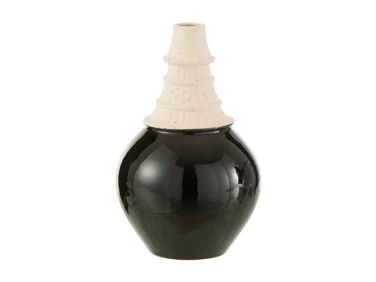 Vaso con collo in ceramica nera e beige 16x16x26cm