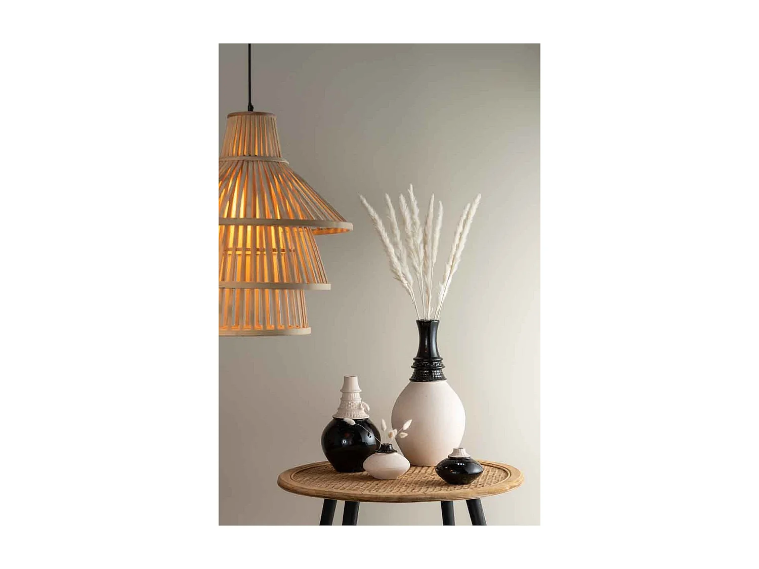 Vaso con collo in ceramica nera e beige 16x16x26cm