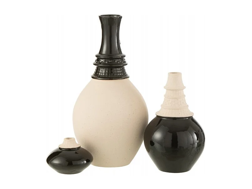 Vaso con collo in ceramica nera e beige 16x16x26cm
