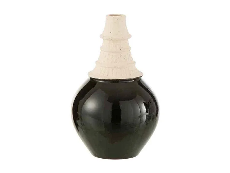 Vaso con collo in ceramica nera e beige 16x16x26cm