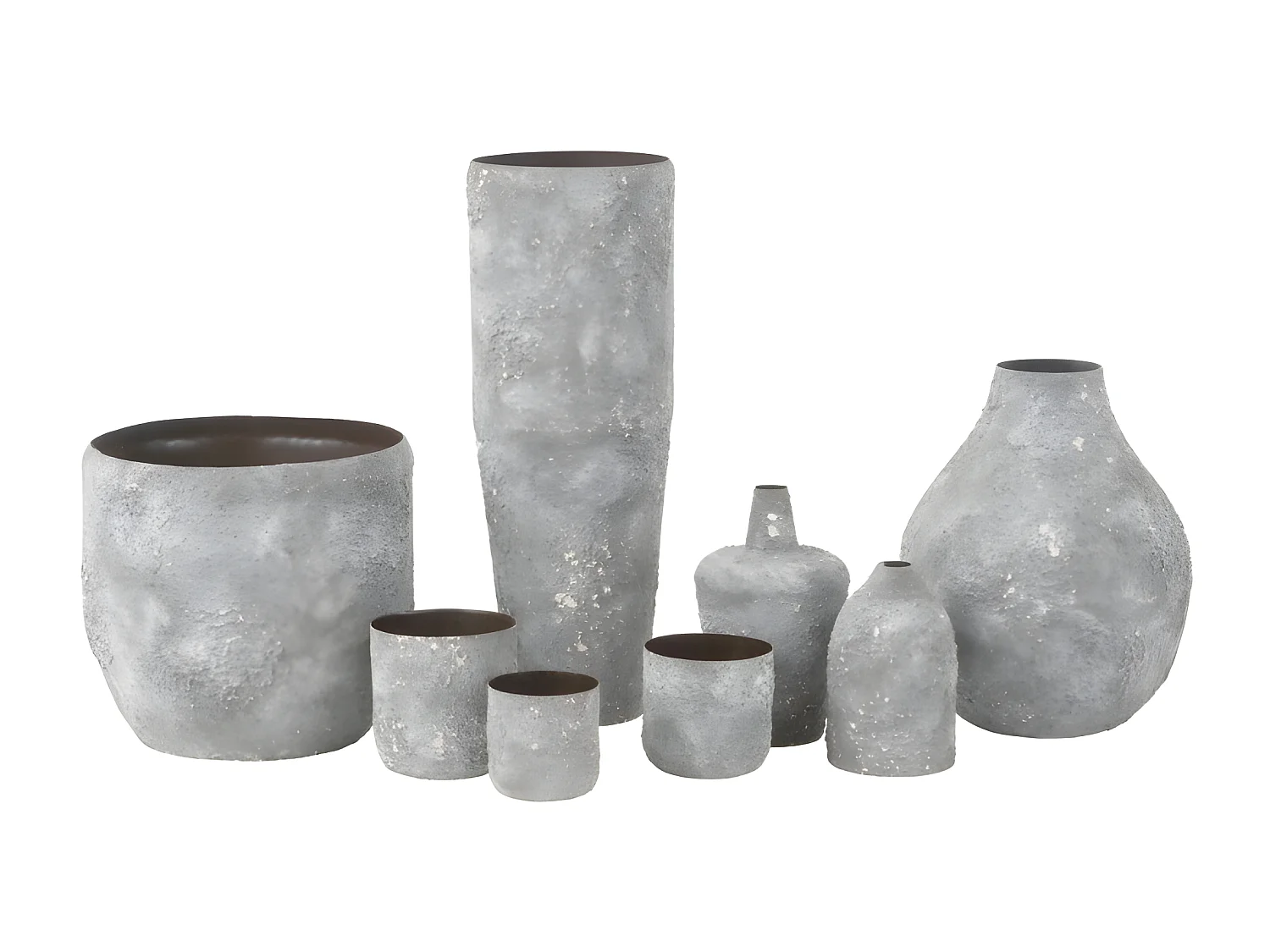 Jarrón cilíndrico rugoso de metal gris 25x25x71cm