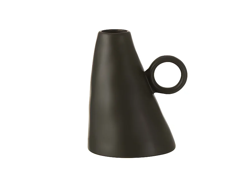 Jarrón inclinado de cerámica negro 13x12x17 cm