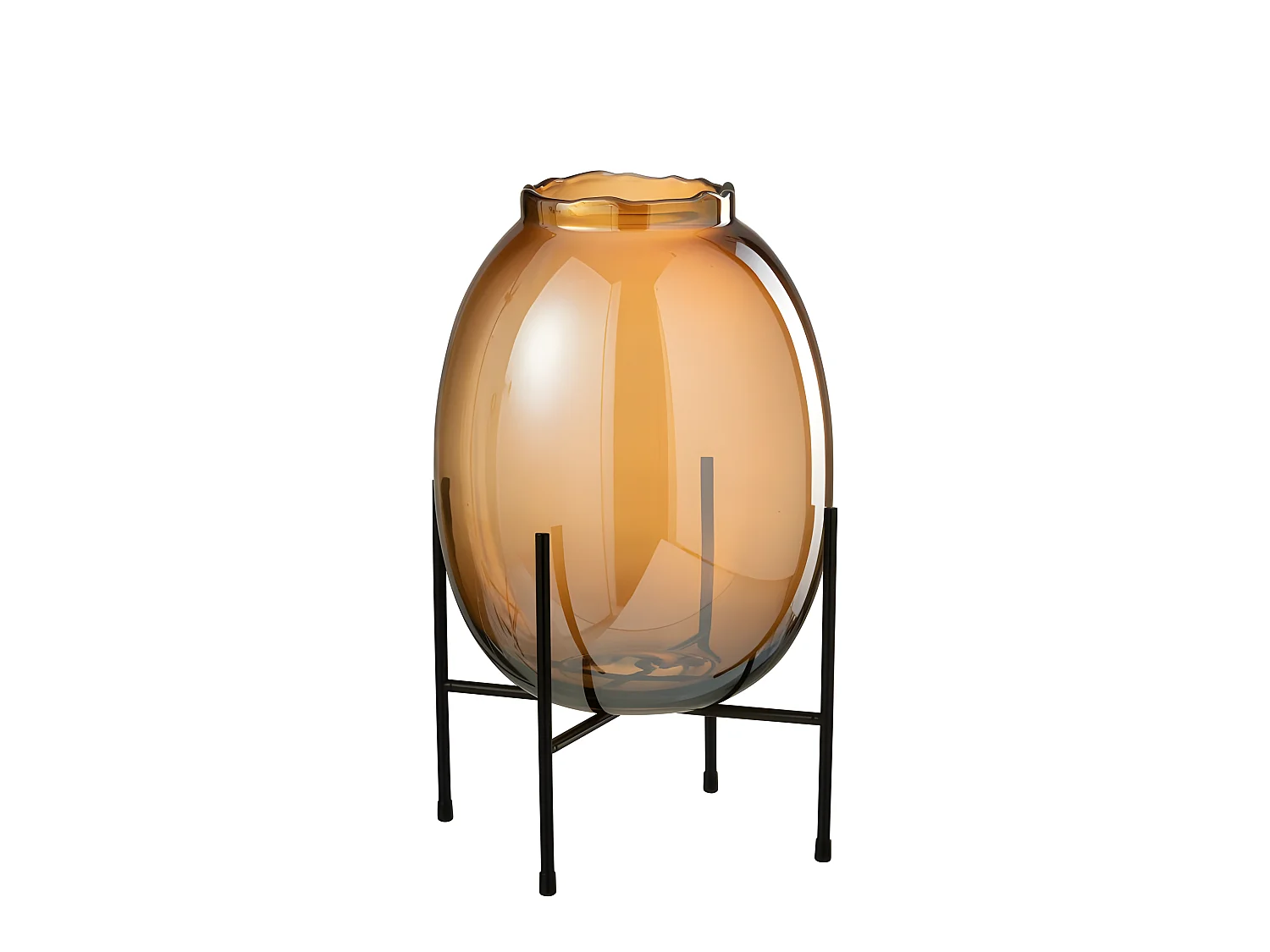 Jarrón de pie de metal con vidrio marrón de 26x26x39 cm