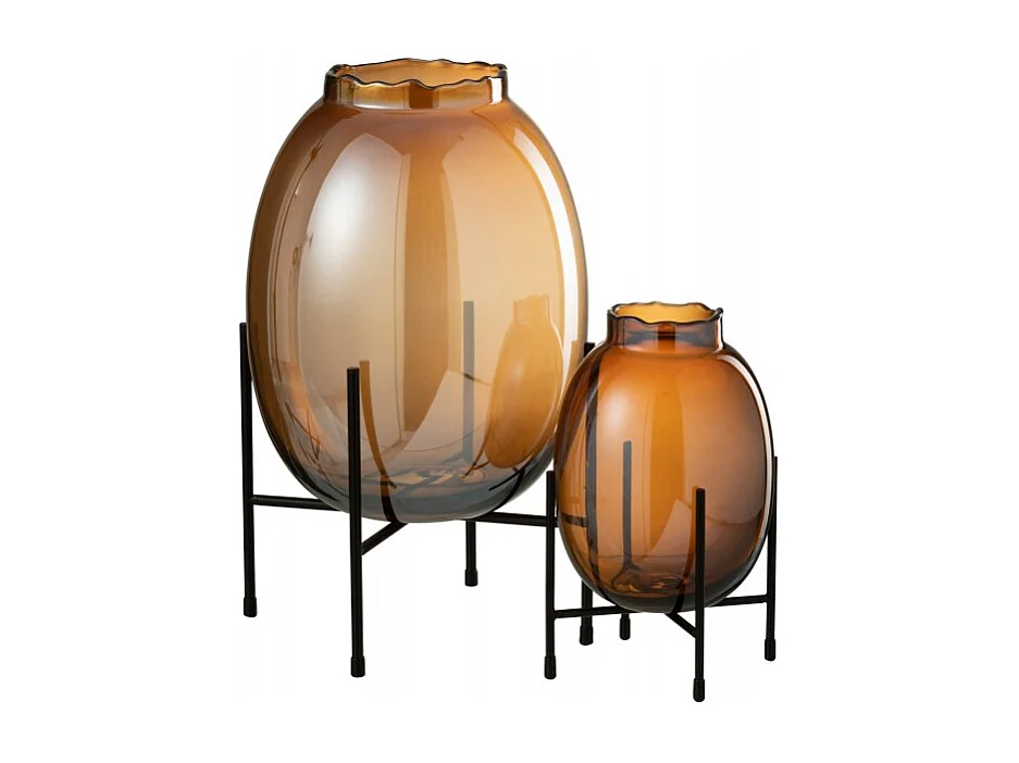 Vaso in metallo e vetro marrone su supporto 26x26x39 cm