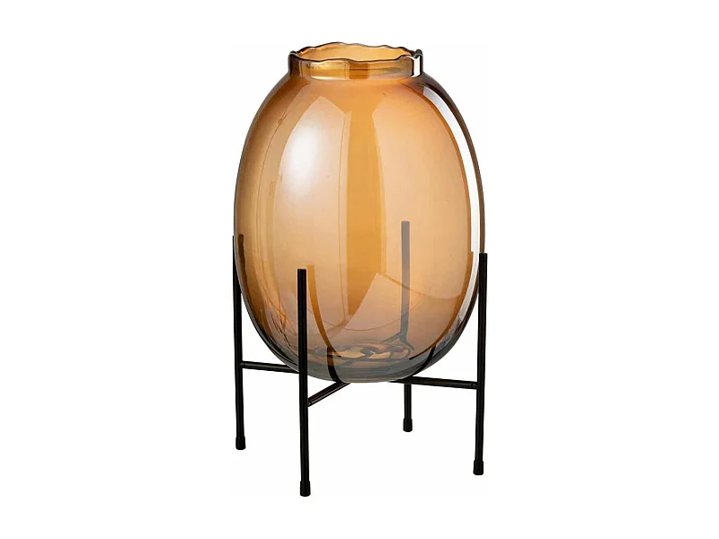 Vaso in metallo e vetro marrone su supporto 26x26x39 cm