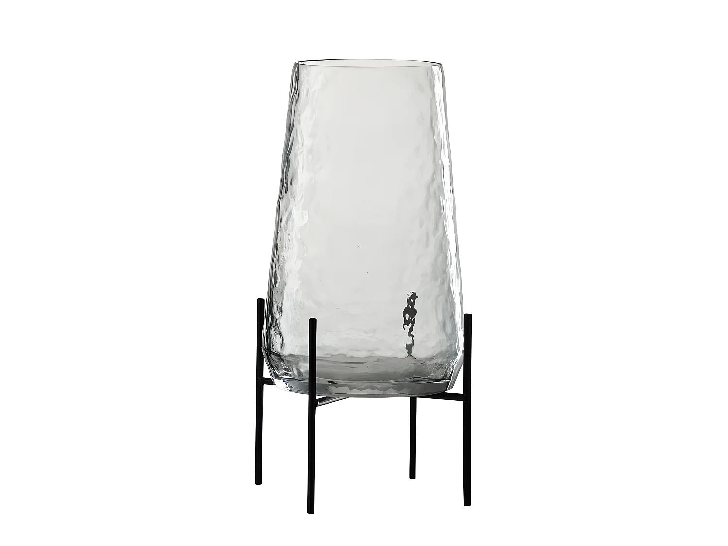 Jarrón irregular sobre base de metal en vidrio transparente de 18x18x32 cm