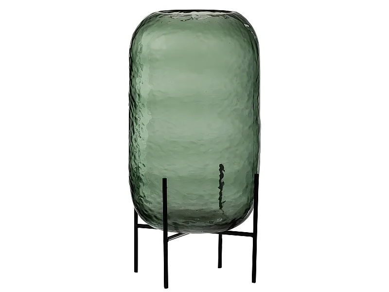 Vaso irregolare a piedi metallo in vetro verde 18x18x38 cm