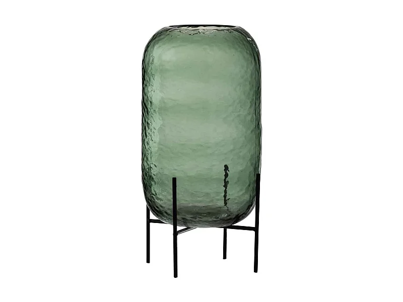 Vaso irregolare a piedi metallo in vetro verde 18x18x38 cm
