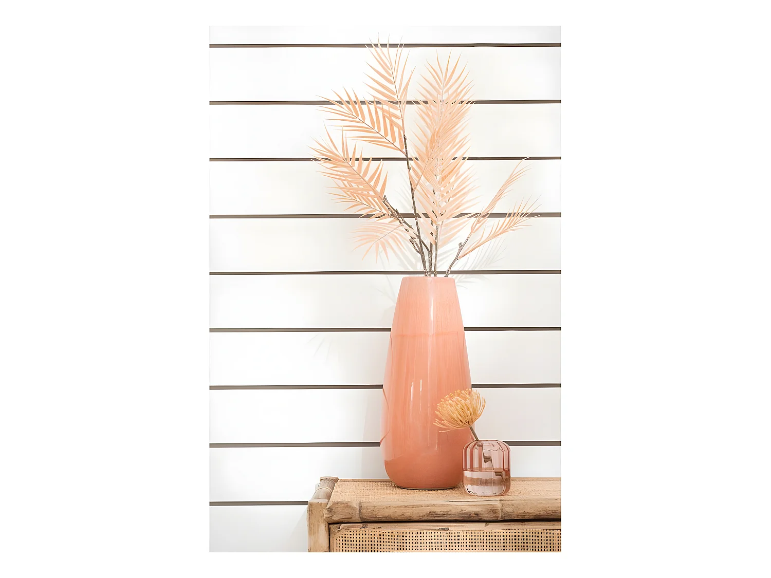 Jarrón alto de cerámica naranja de 22x22x48 cm