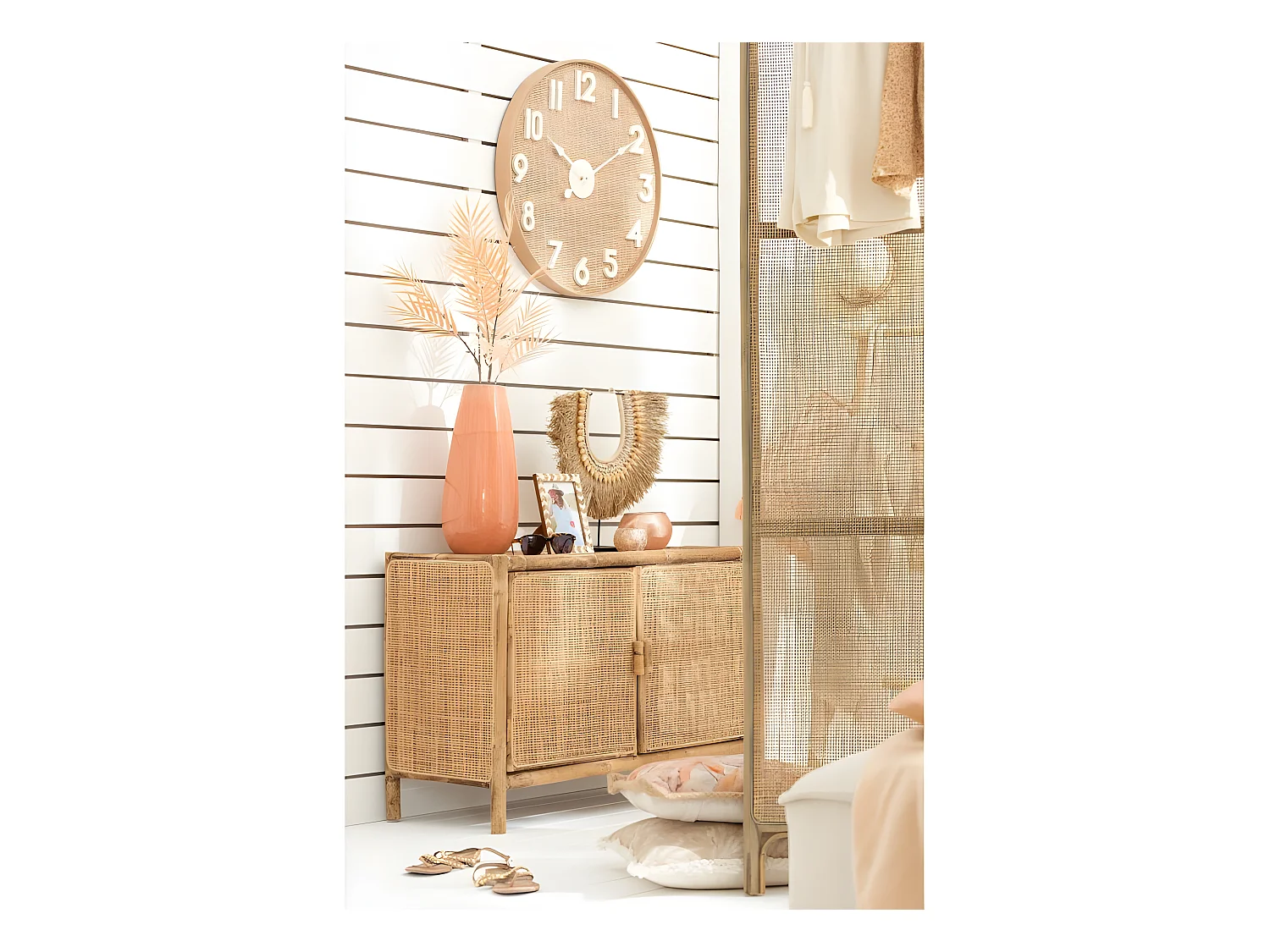 Jarrón alto de cerámica naranja de 22x22x48 cm