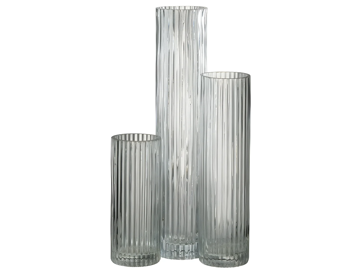 Jarrón cilíndrico con líneas de vidrio transparente de 8x8x40 cm