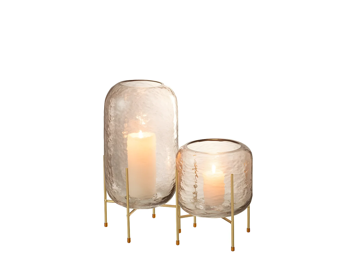 Jarrón redondo de vidrio marrón con base de metal dorado de 19x36.5cm