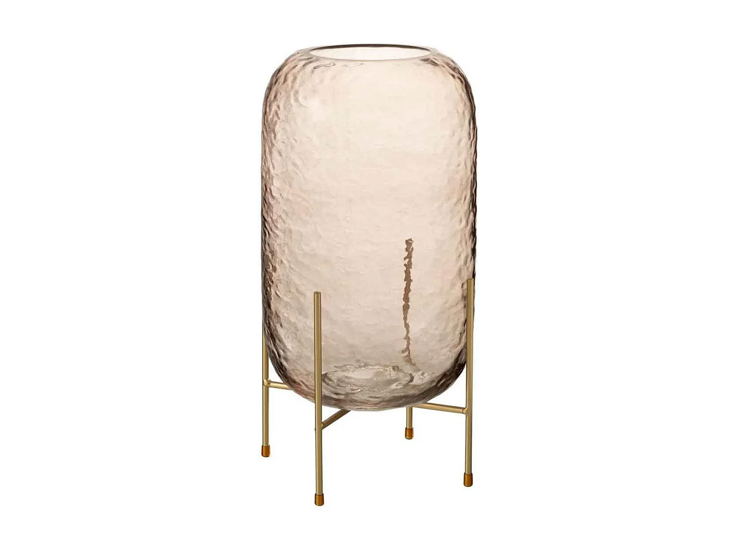 Vaso rotondo in vetro marrone su base in metallo dorato 19x36,5 centimetri