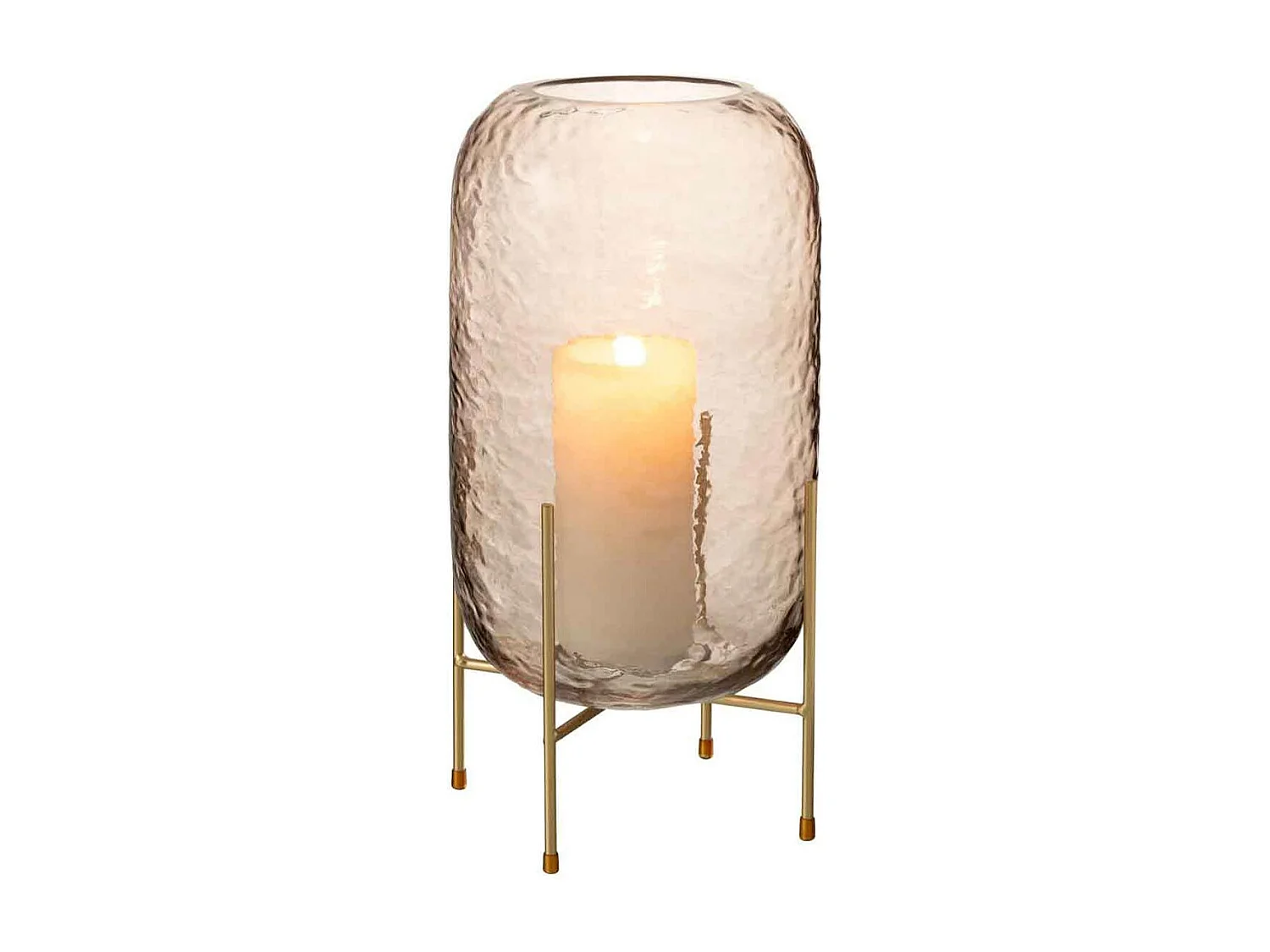 Vaso rotondo in vetro marrone su base in metallo dorato 19x36,5 centimetri