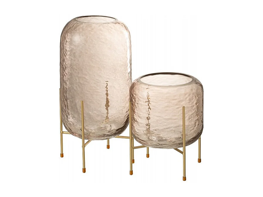 Vaso rotondo in vetro marrone su base in metallo dorato 19x36,5 centimetri