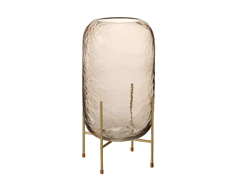 Vaso rotondo in vetro marrone su base in metallo dorato 19x36,5 centimetri