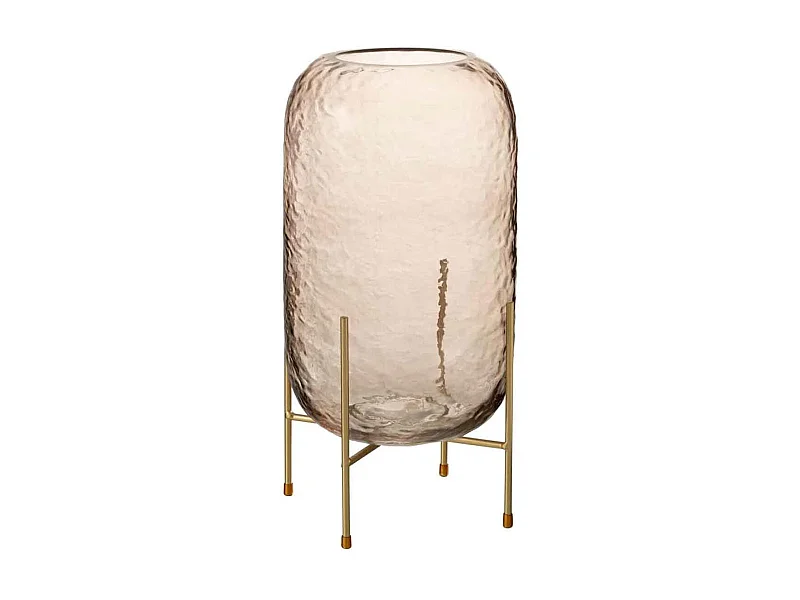 Vaso rotondo in vetro marrone su base in metallo dorato 19x36,5 centimetri