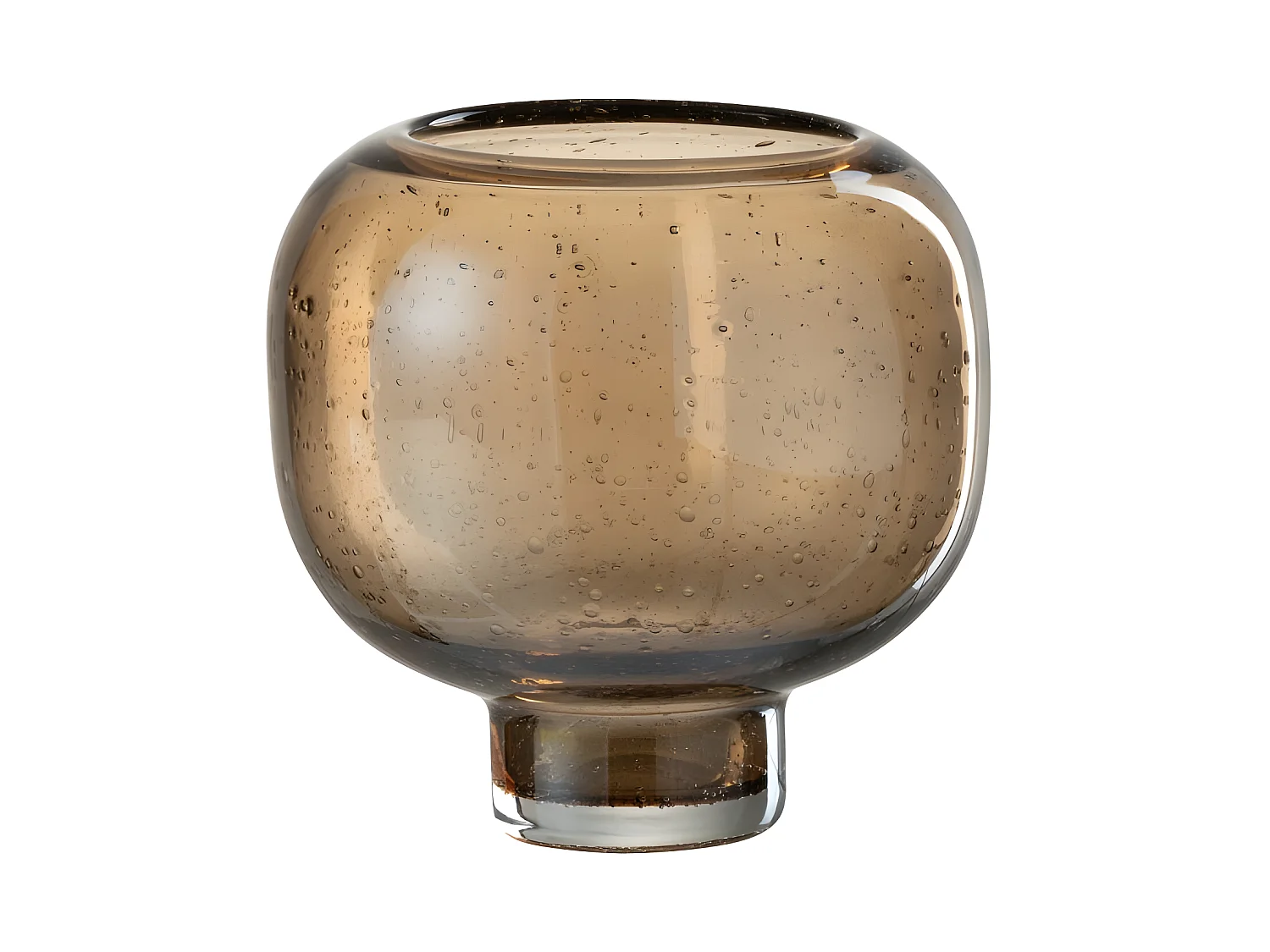 Jarrón redondo de vidrio marrón con base