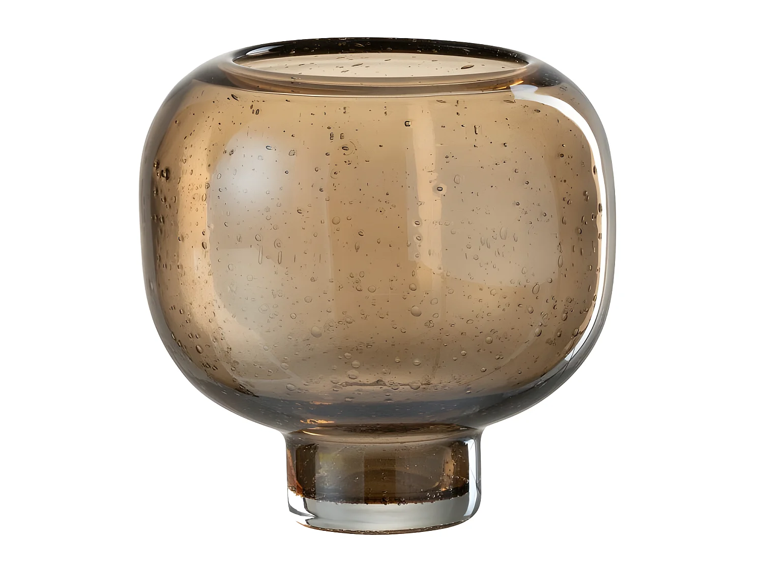 Jarrón redondo de vidrio marrón con base