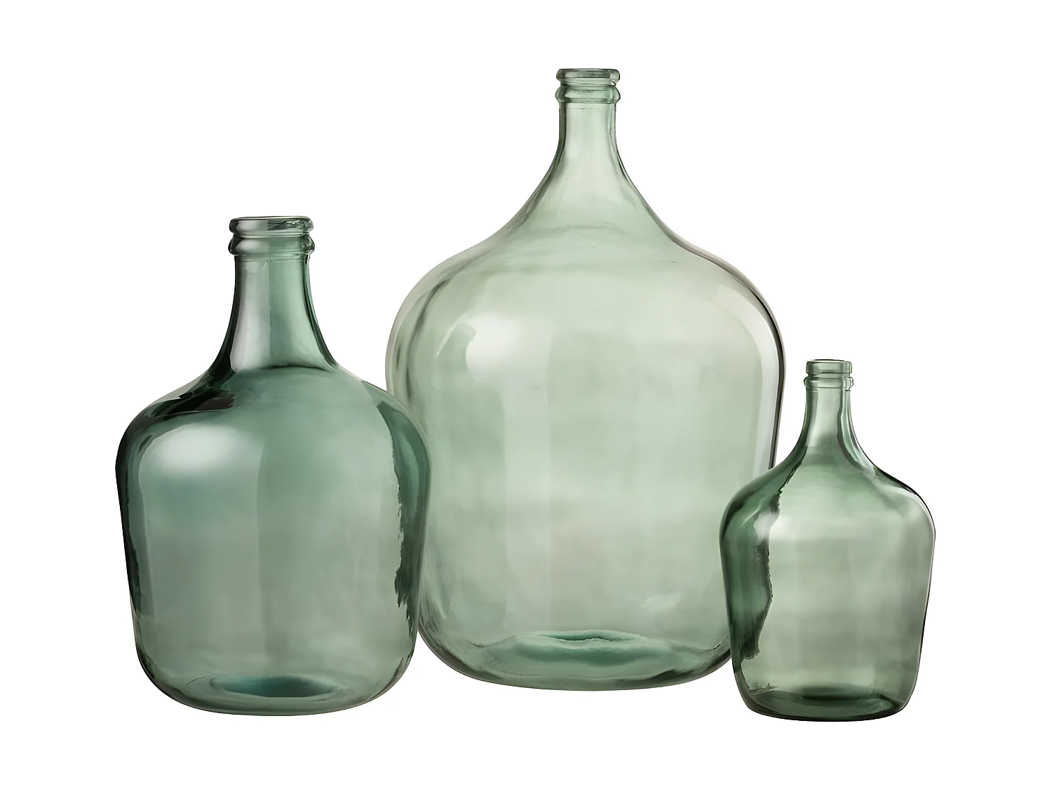 Jarrón de vidrio verde en forma de damajuana de 37x37x56.5 cm