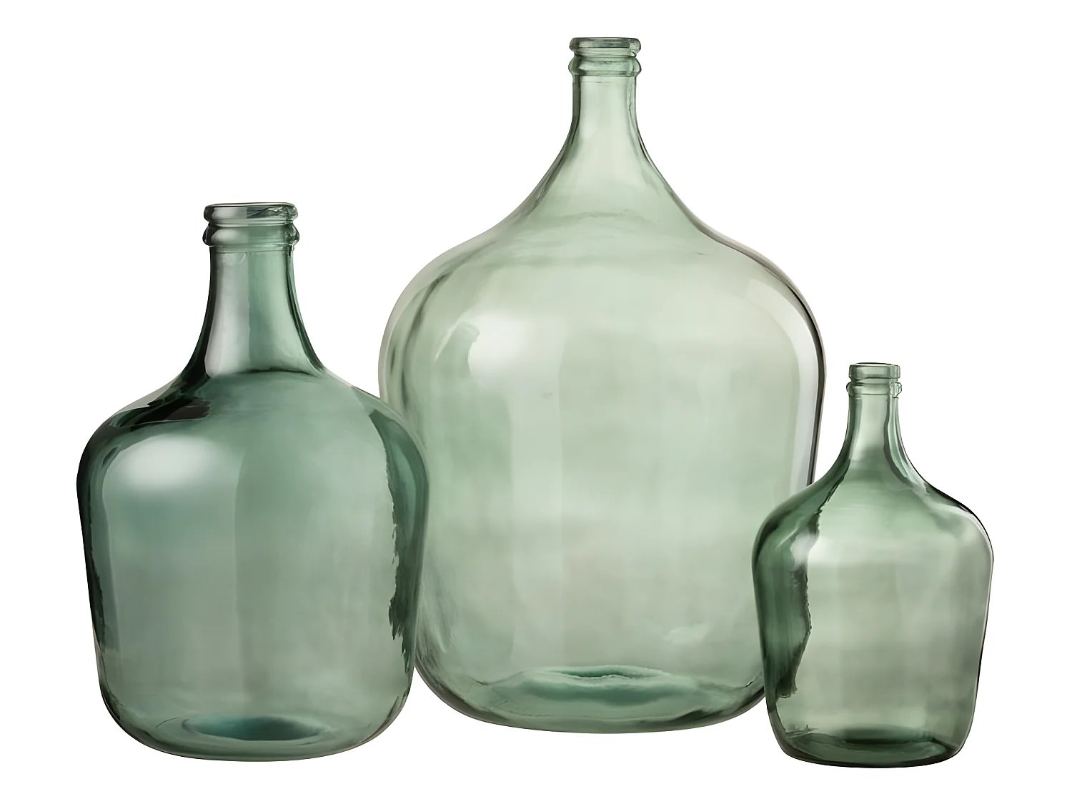 Jarrón de vidrio verde en forma de damajuana de 37x37x56.5 cm