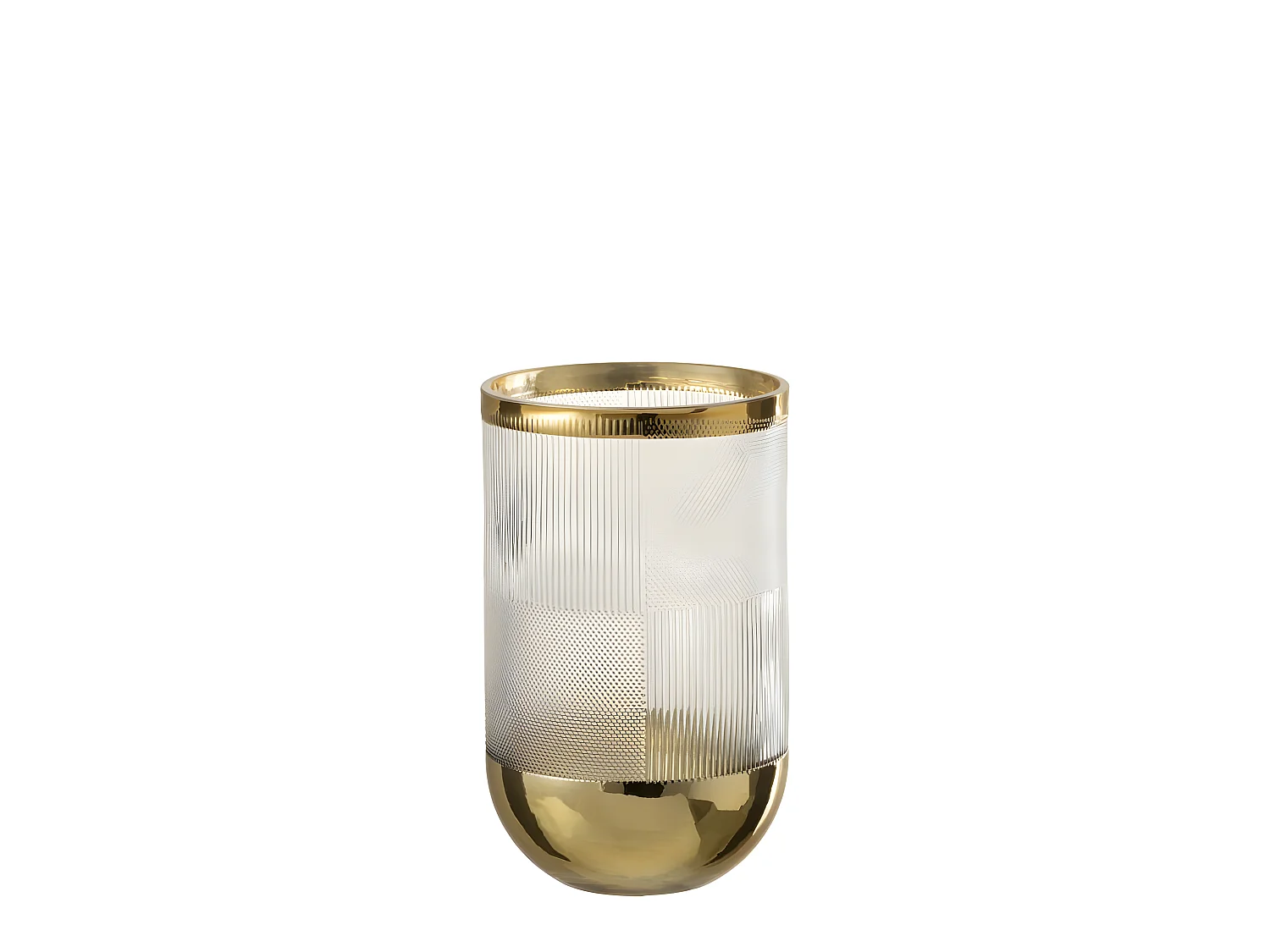 Vaso cilindrico con motivo in vetro a fondo oro 13x21cm