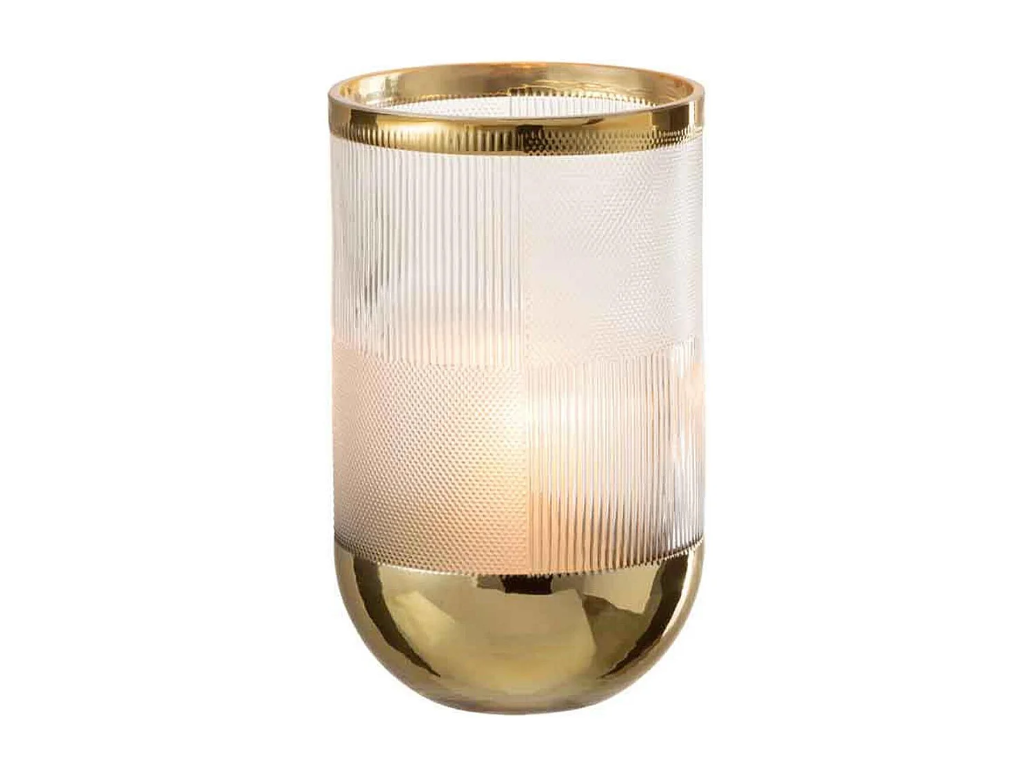 Vaso cilindrico con motivo in vetro a fondo oro 13x21cm