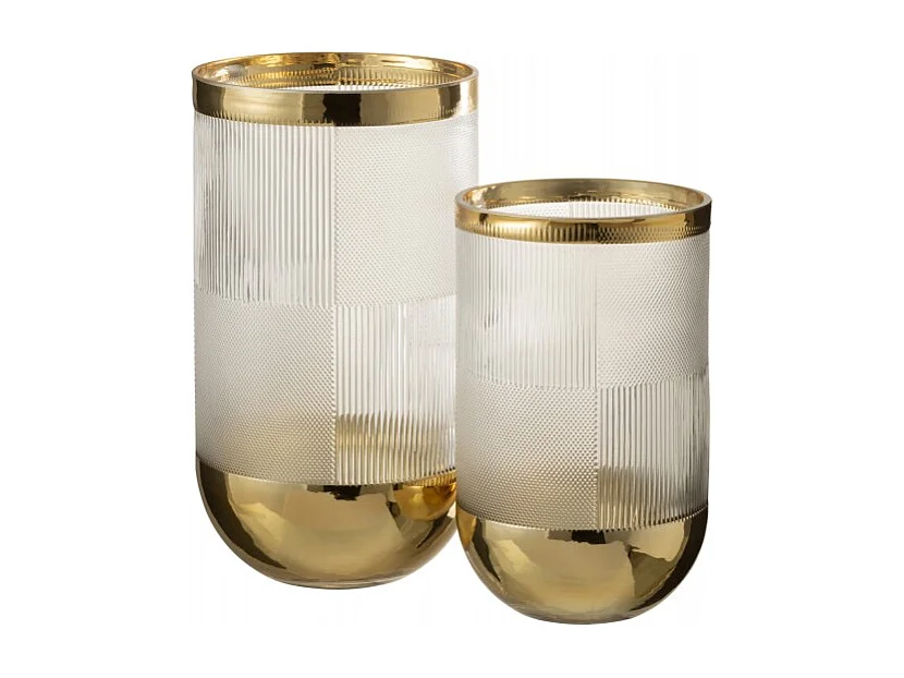 Vaso cilindrico con motivo in vetro a fondo oro 13x21cm