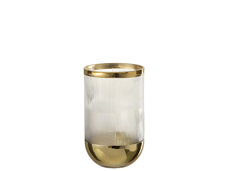 Vaso cilindrico con motivo in vetro a fondo oro 13x21cm