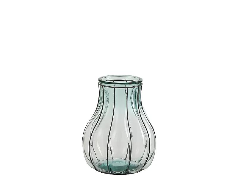 Vaso in vetro et metallo blu L24*l24*H30cm