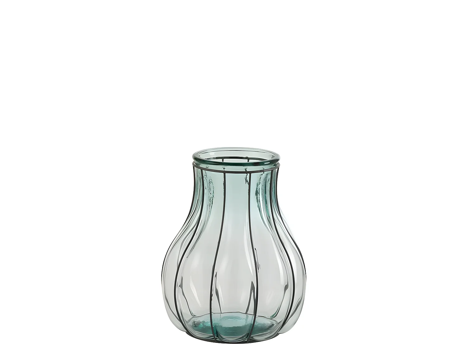 Vaso in vetro et metallo blu L24*l24*H30cm