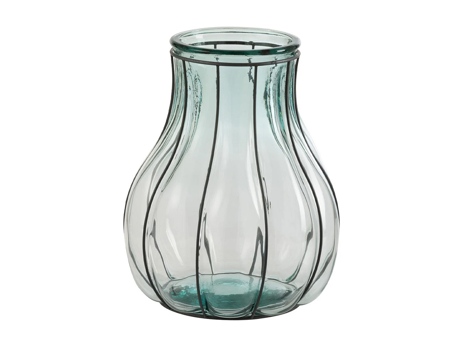 Vaso in vetro et metallo blu L24*l24*H30cm