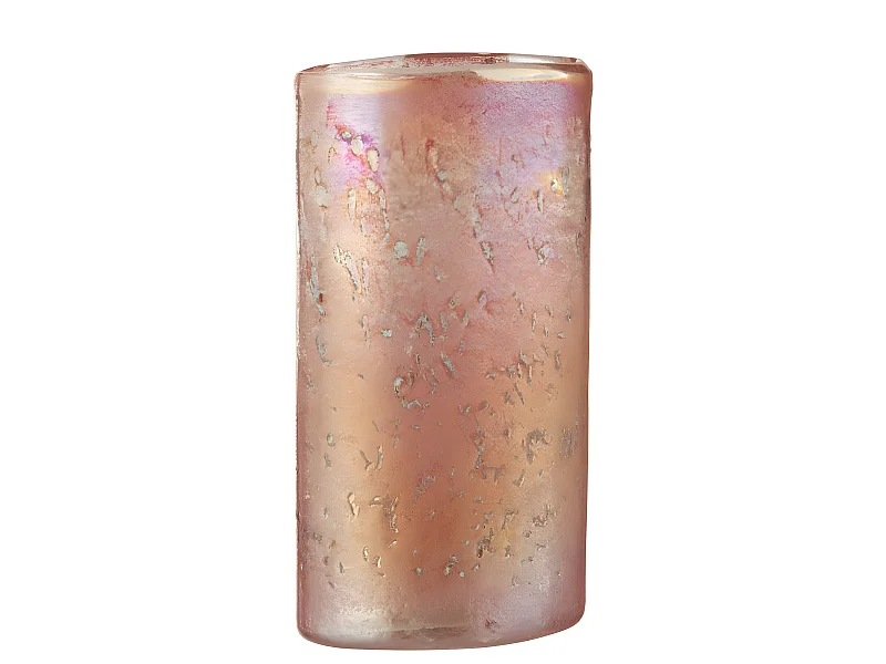 Jarrón ovalado de vidrio rosa 13x8x25 cm