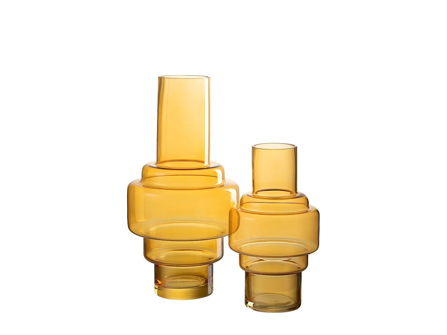 Jarrón de vidrio ocre con círculos apilados de 18x18x36 cm