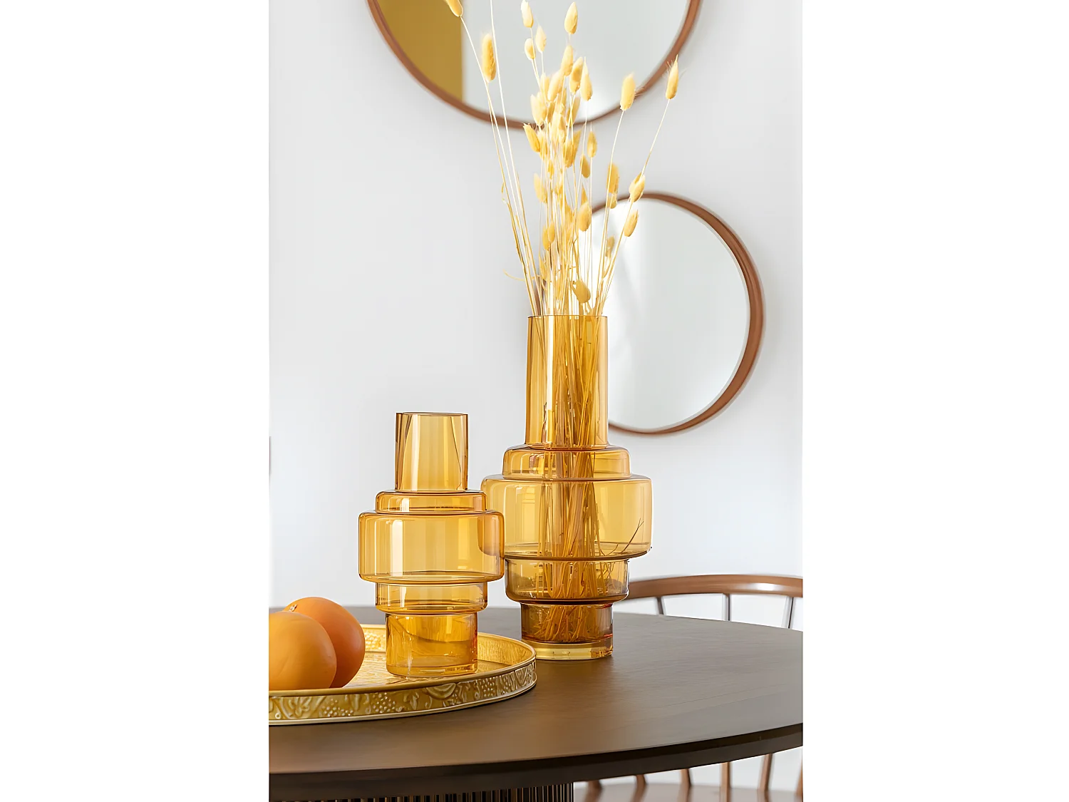 Vase Design en Verre "Rino" 35cm Ocre