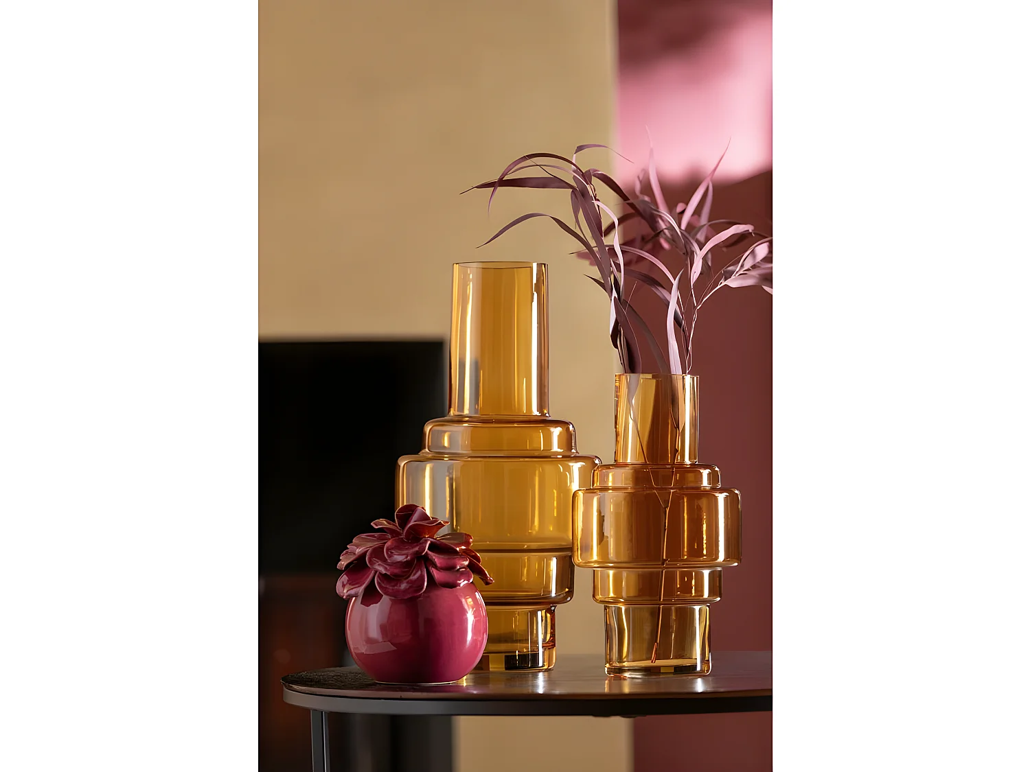 Vase Design en Verre "Rino" 35cm Ocre