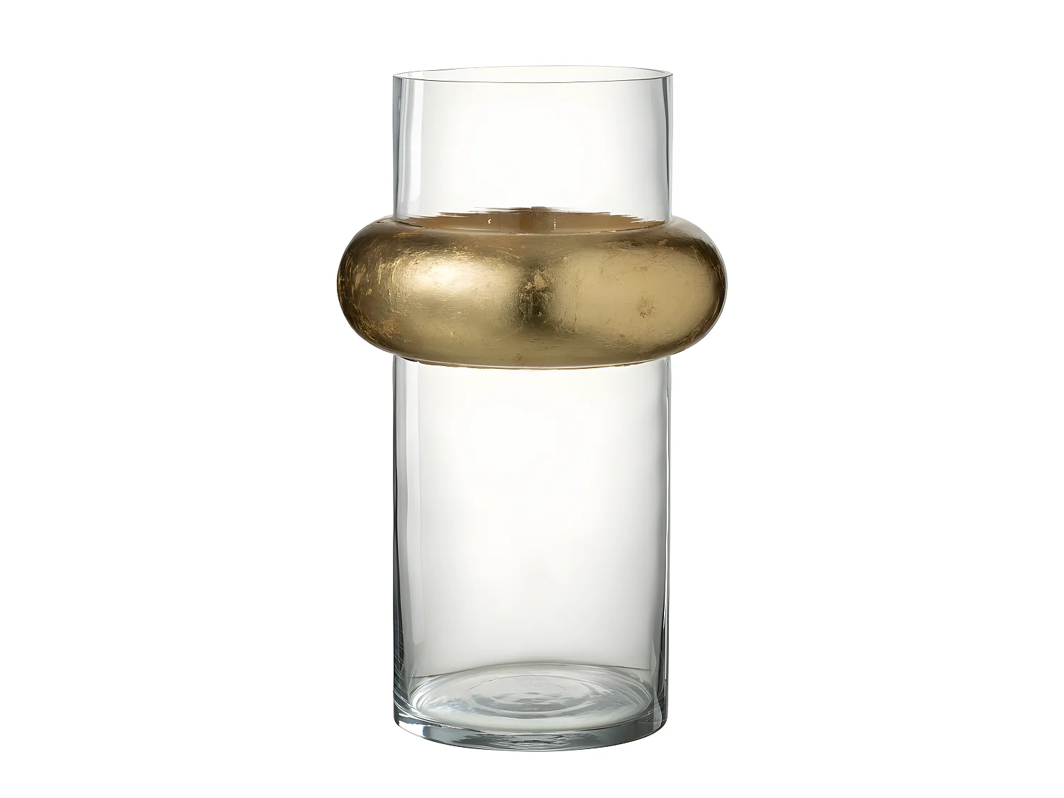Jarrón cilíndrico con anillo de vidrio transparente de 20x20x36 cm