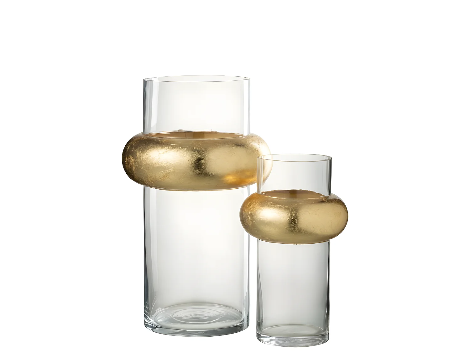 Jarrón cilíndrico con anillo de vidrio transparente de 20x20x36 cm