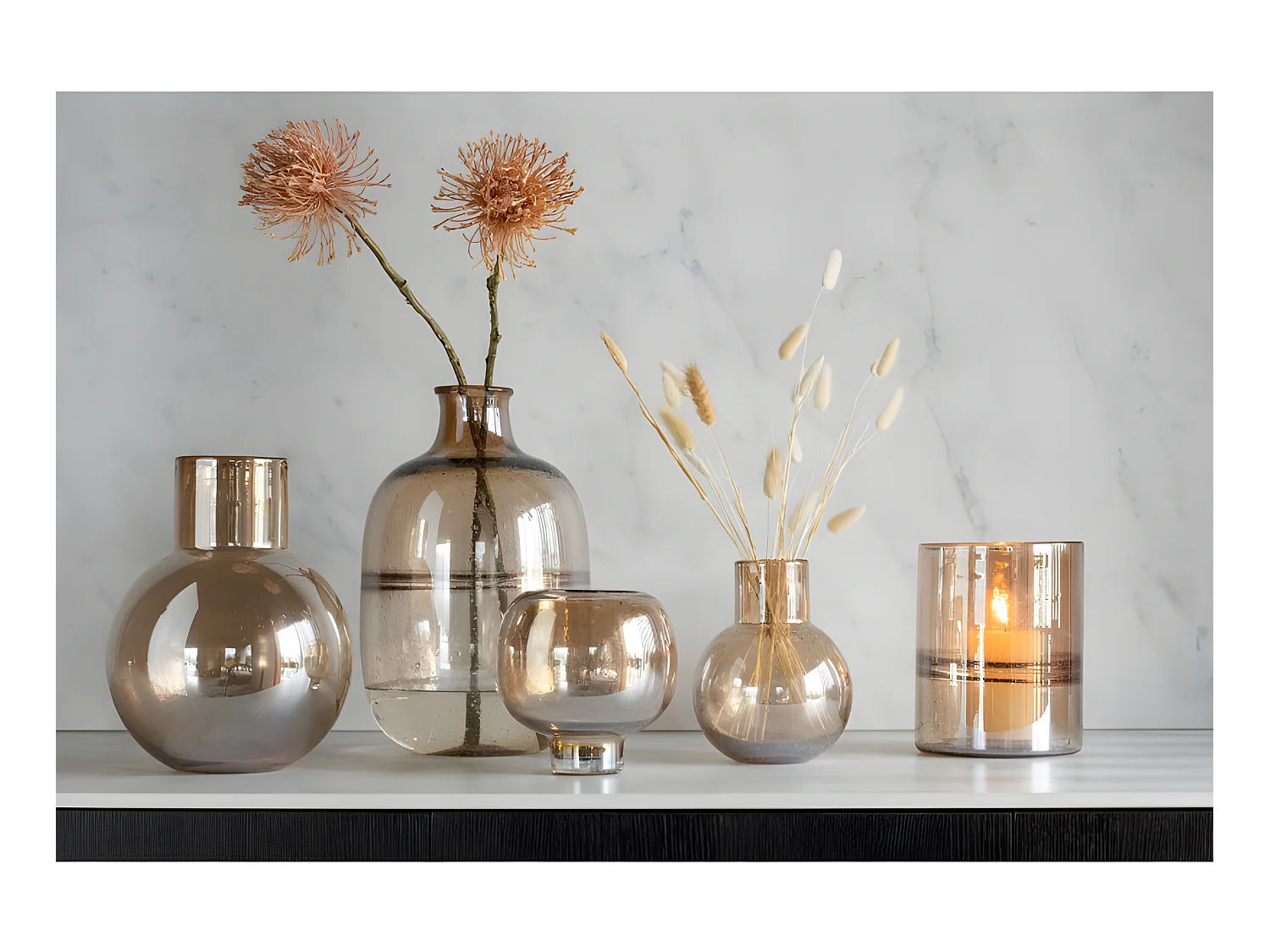 Vase Boule Design en Verre "Goulot" 29cm Marron