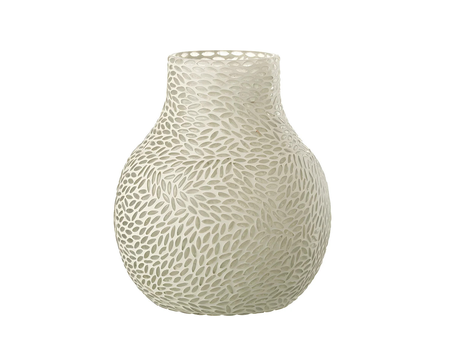 Jarrón con mosaicos de vidrio blanco de 17x17x22 cm