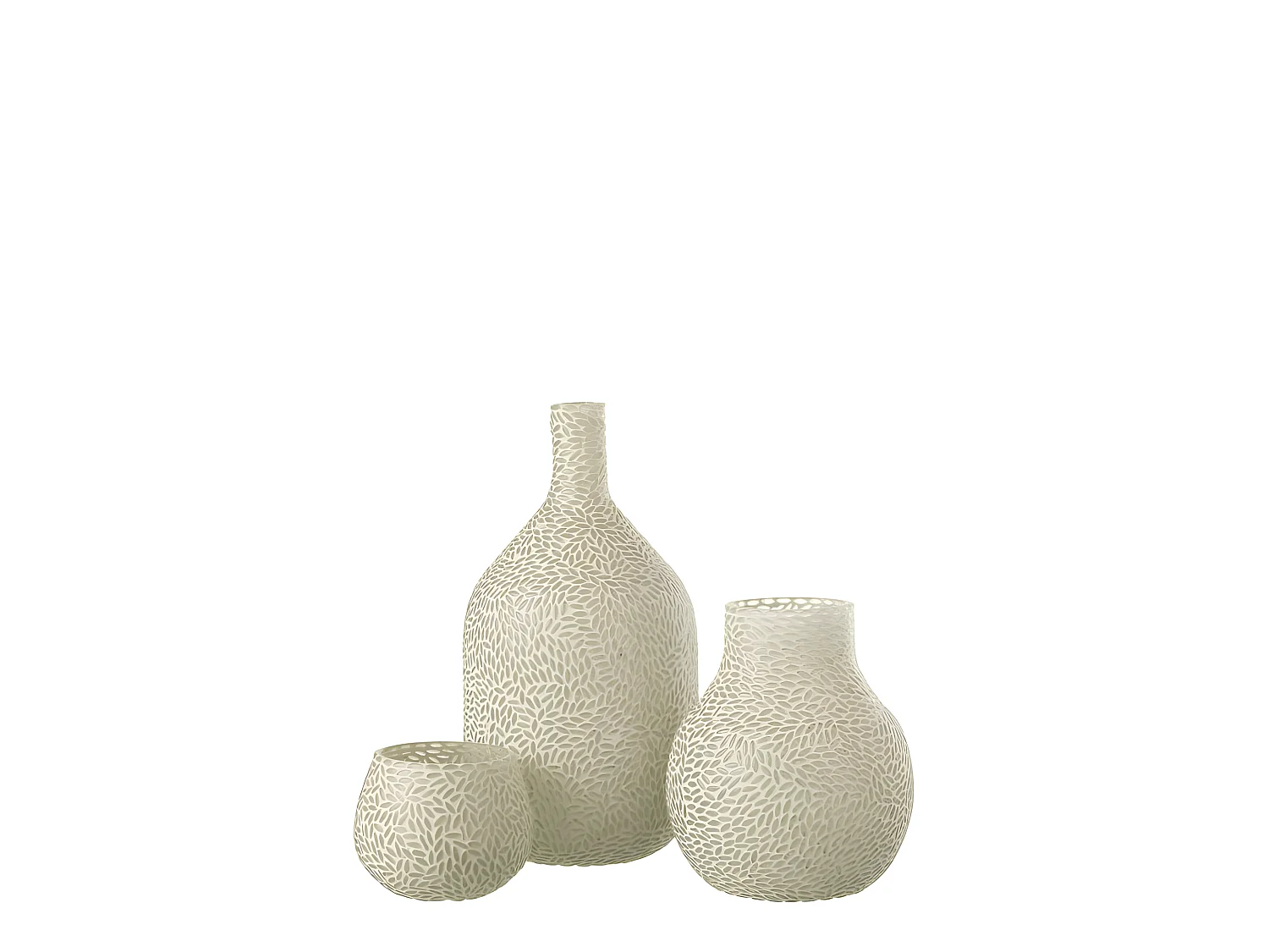 Jarrón con mosaicos de vidrio blanco de 17x17x22 cm