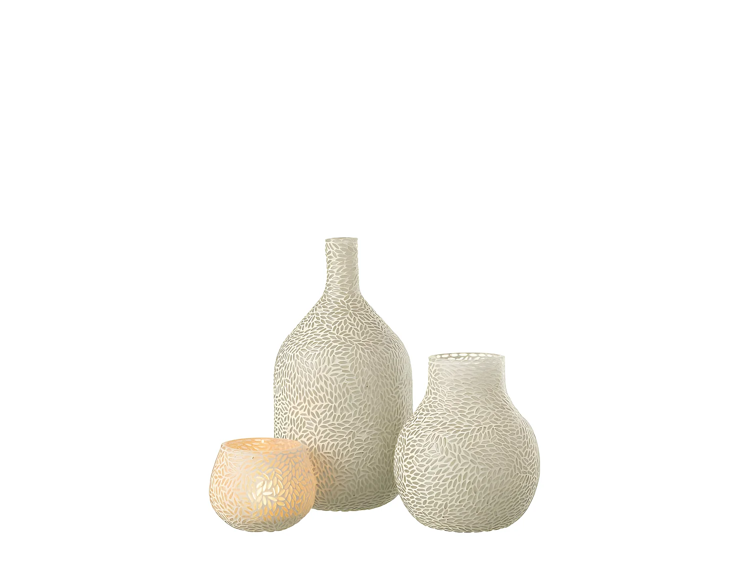 Jarrón con mosaicos de vidrio blanco de 17x17x22 cm