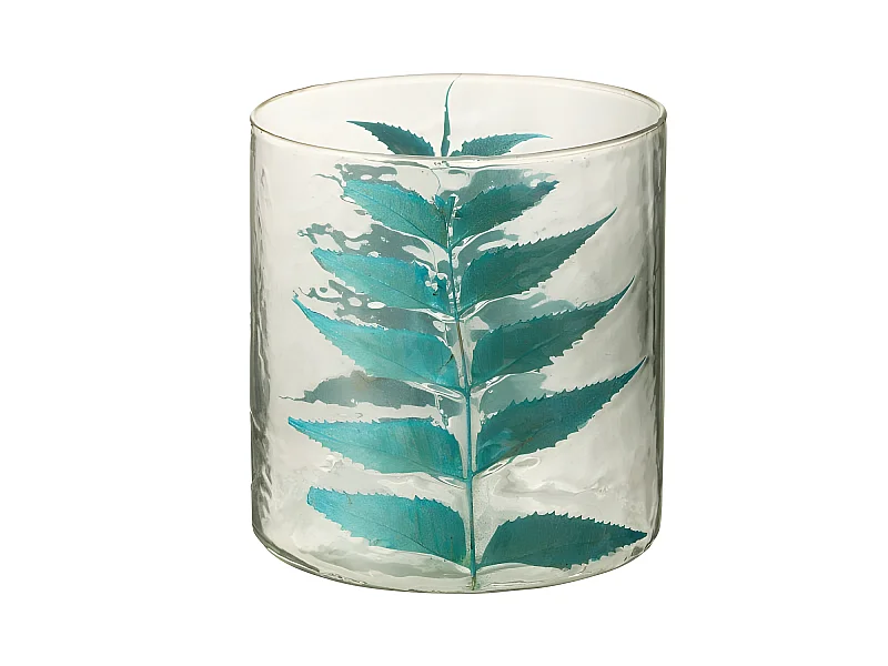 Jarrón con hoja de vidrio multicolor 15x15x16 cm