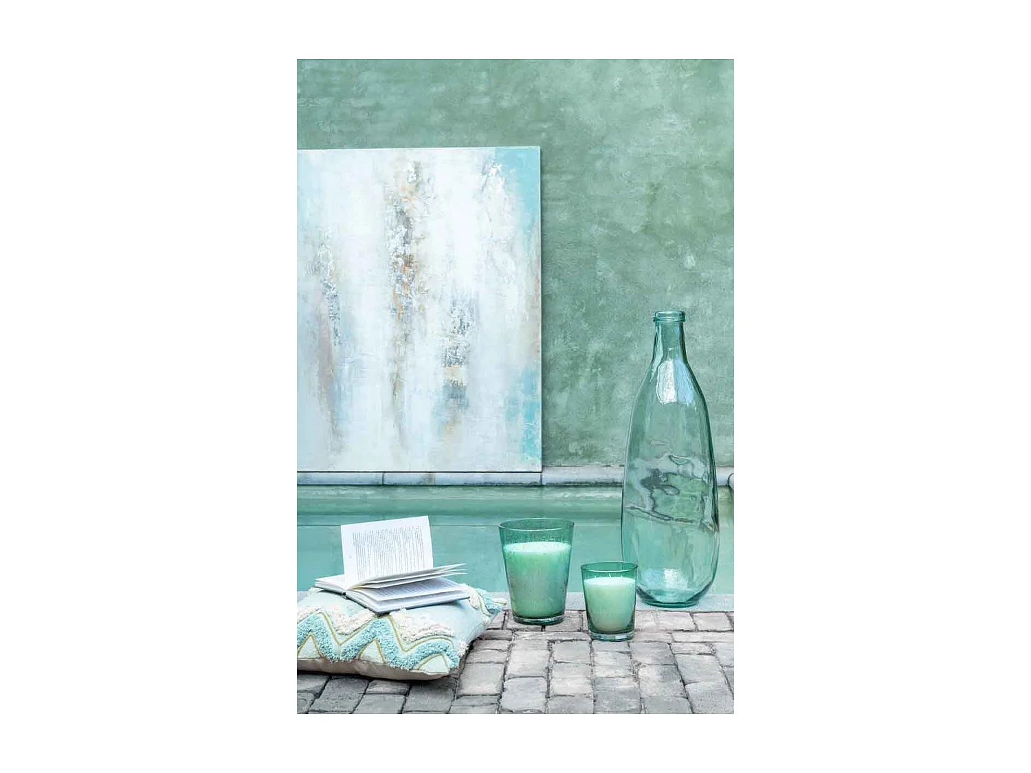 Vaso bottiglia in vetro azzurro 25x25x75 cm