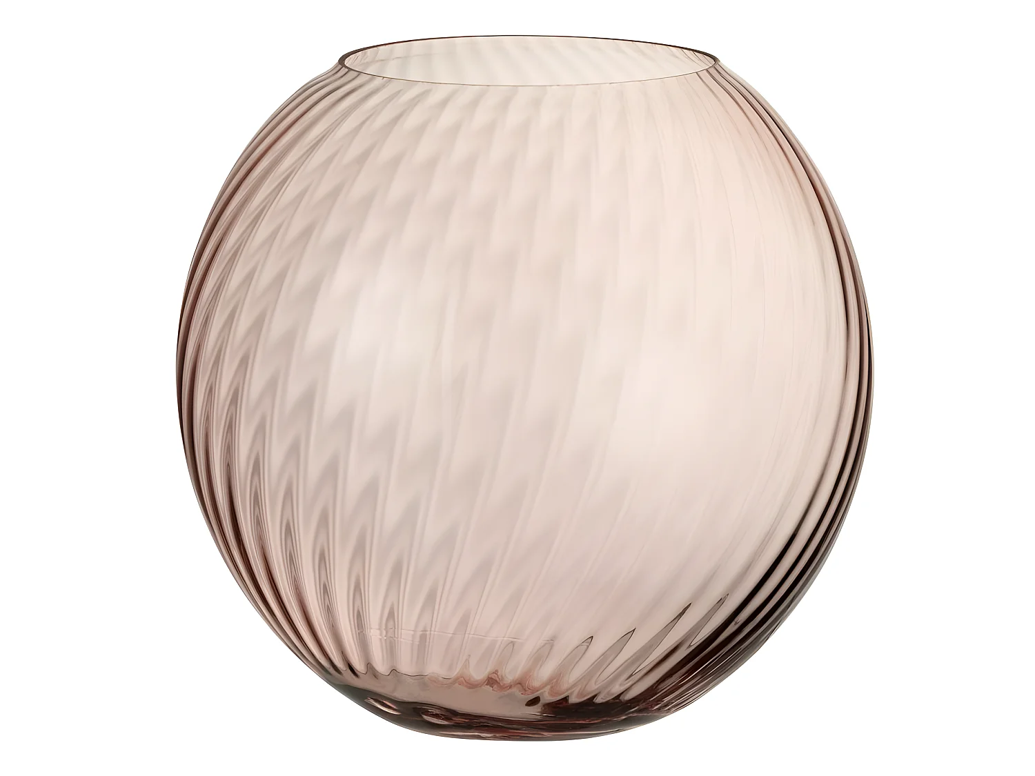 Jarrón redondo acanalado de vidrio rosa de 25x25x25 cm