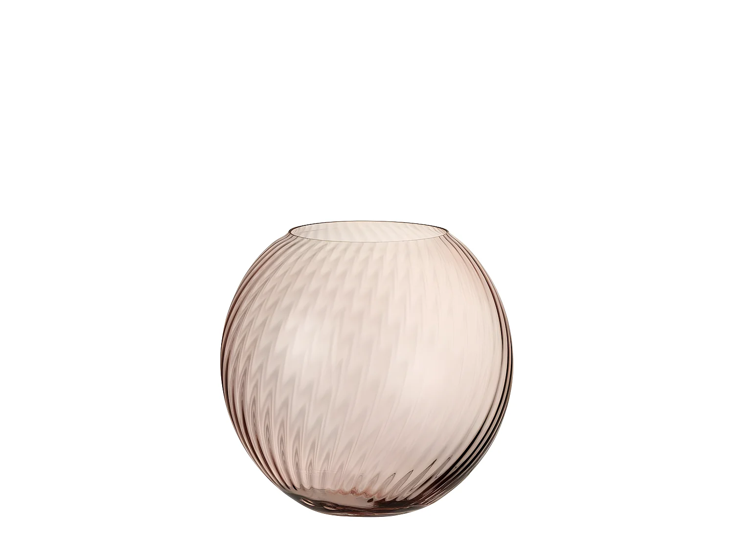 Jarrón redondo acanalado de vidrio rosa de 25x25x25 cm